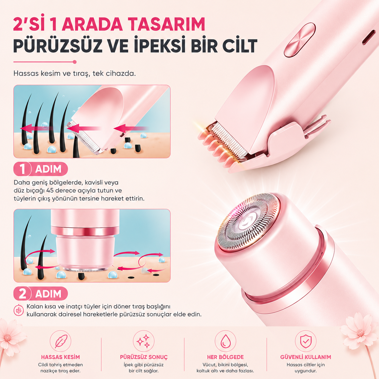 Belsuna SilkyTrim™ 2’si 1 Arada Kadın Bakım Cihazı